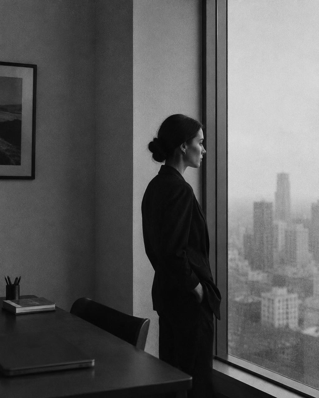 Professional looking out over a city